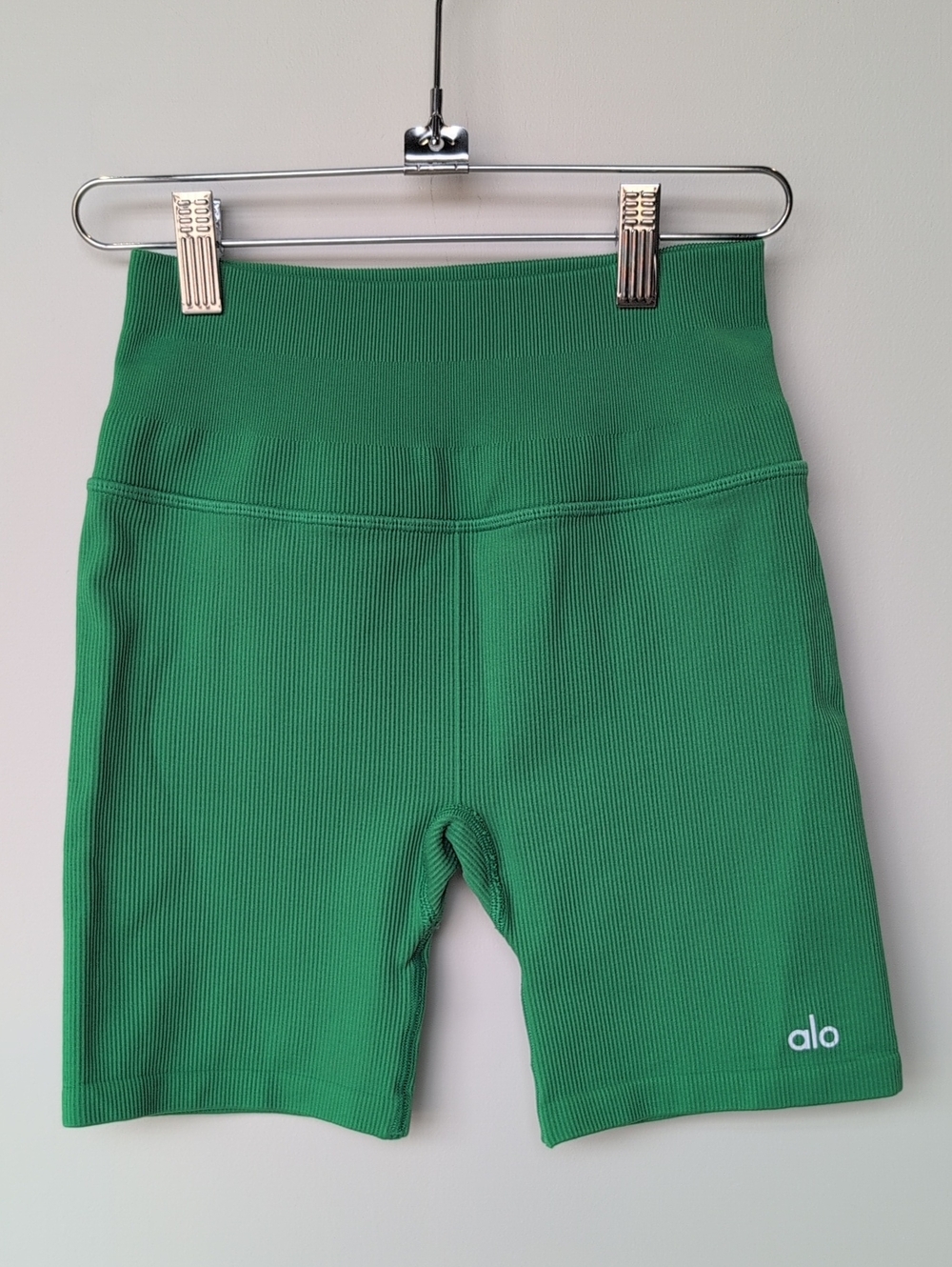 ALO Yoga High-Rise Ribbed Green Bike Shorts